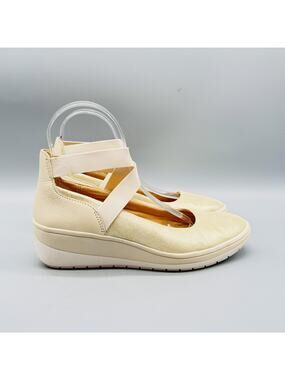 Vionic Shoes Women 6 Beige Leather Ellery Mary Jane Wedge Comfort Flats Orthotic
